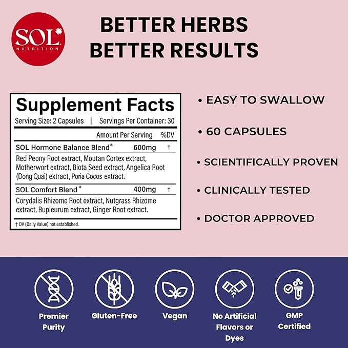 Ease the Flow - PMS Support, Menstrual Relief, PMDD Supplements, Period Relief Products, Eases Bloating & Mood Swings, Vitamins B6 & B8, 60 Easy-to-Swallow Capsules