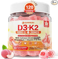 Vitamin D3 K2 Filled Gummies 5000IU / 10,000 IU with 500mg Calcium + K2(MK-7) 200mcg, Magnesium, Vitamin C & Zinc, Extra Strength - Ultimate Absorbency for Bones Muscles Teeth, Vegan -- Pack of 2