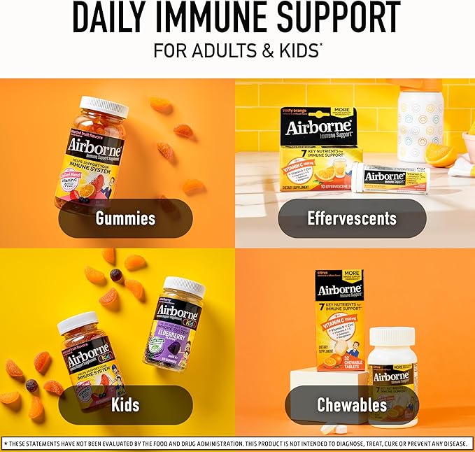 Airborne Vitamin C 1000mg (per Serving) - Very Berry Chewable Tablets (116 Count in a Bottle), Gluten-Free Immune Support Supplement, with Vitamins A C E, Zinc, Selenium, Ginger, Antioxidants