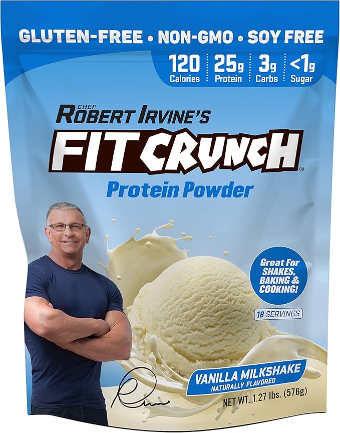 Fit Crunch Tri-Blend Whey Protein, Keto Friendly, Low Calories, High Protein, Gluten Free, Soy Free (18 Servings, Vanilla Milkshake)