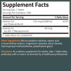 Bronson Vitamin K2 D3 (MK7) Supplement Non-GMO Formula Vitamin D3 5000IU (125 mcg) & 90 mcg K2 MK-7, Easy to Swallow D & K Complex, 200 Tablets
