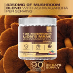 10X Lion’s Mane Mushroom Gummies for Kids Adults (4350mg) - Gluten Free Daily Supplement Complex Blend with Reishi Turkey Tail Shiitake