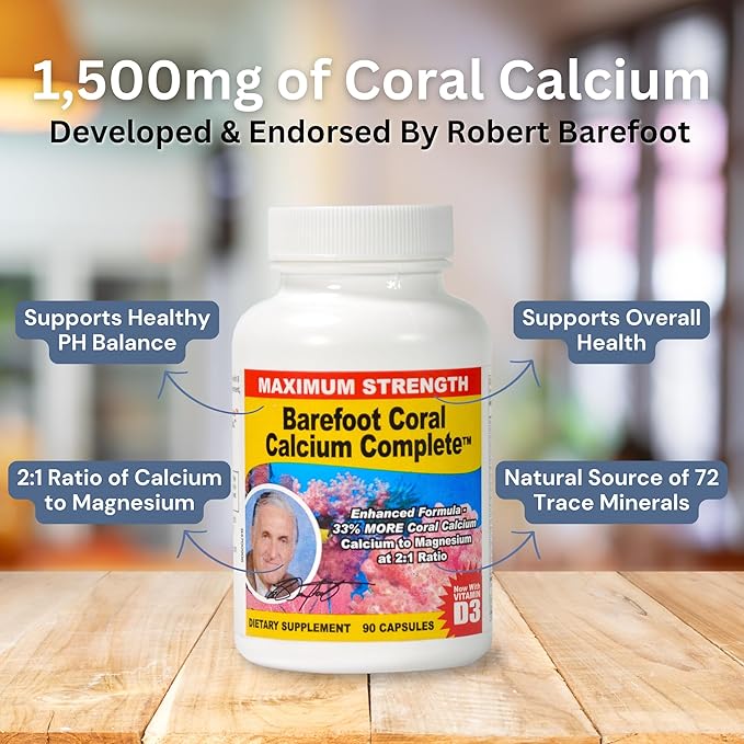 1500mg, 90 Capsules- Coral Calcium Supplement Developed by Bob Barefoot- Supports Overall Health & PH Levels- Contains Calcium, Magnesium & Vitamin D3