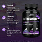 Zeal Naturals Max Strength Elderberry Capsules - 500mg, 100 Capsules | Sambucus Black Elderberry, Vitamin C, and Zinc | 3-in-1 Immune Support Supplement for Adults