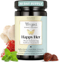 Winged Wellness Happy Her Mood Gummies - Daily Mood Enhancer Support Supplement for Women - Vitamin D with Saffron, Lemon Balm, & Lions Mane Mushrooms for Balance & Calming Relief - 50 Vegan Gummies