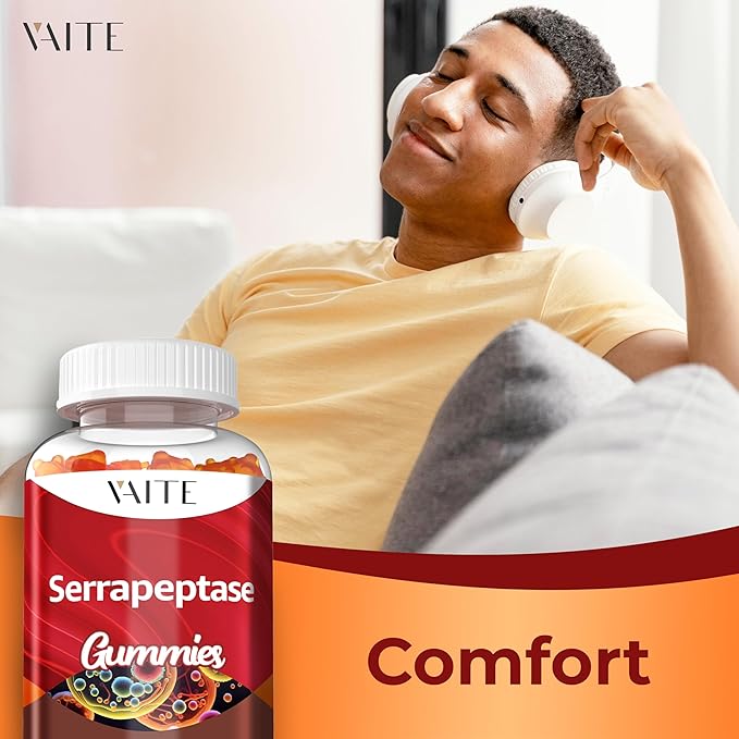 Serrapeptase Supplement 120,000 SPU – High Potency Proteolytic Enzyme, Non-GMO, Vegan, Gluten-Free, Supports Enzyme Activity & Digestion, Easy to Digest, 60 Gummies for Comfort & Support