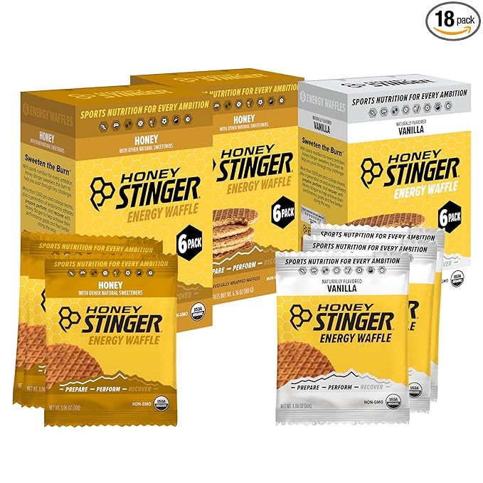 Honey Stinger Organic Energy Waffle Variety Pack of 18, 12 Honey Waffles and 6 Vanilla, Nutritious Stroopwafel Snack for Exercise, Endurance and Performance