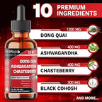 10in1 Liquid Dong Quai Supplement for Women with Ashwagandha, Chasteberry, Black Cohosh, Red Clover, Magnolia, Red Raspberry, Hops Flower, Lemon Balm, and Ginger - 30ml 1 Fl Oz