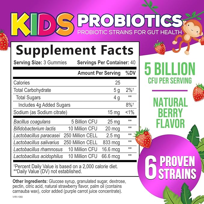 Probiotic for Kids - Natural Immune Support & Digestive Health Supplement - Nature's Daily Children's Probiotic Gummy for Ages 4+ Vegan, Gluten, Soy & Dairy Free - Berry Flavored - 120 Gummies