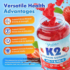 Vitamin K2 Gummies, Dual Formula Vitamin K2 Supplement with MK-7 & MK-4, Supports Bone Health, Gluten-Free, Sugar-Free, Non-GMO, Strawberry Flavor, 60 Gummies