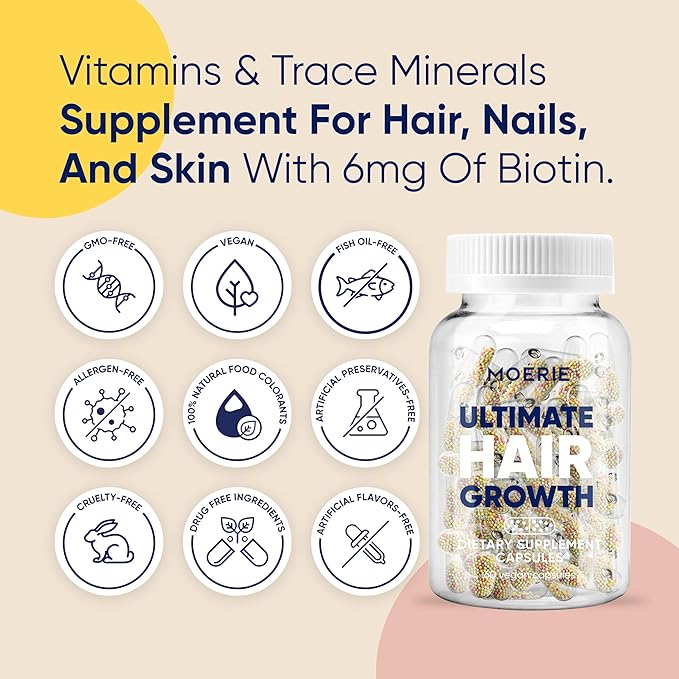 Moerie Ultimate Hair Growth Supplements for Women & Men - Hair, Skin, Nails Vitamins with Biotin & Minerals - for Thicker, Fuller Hair & Hair Loss Treatment - 120 Capsules