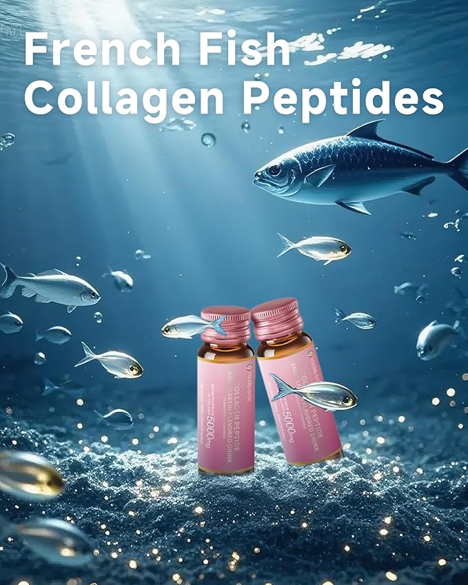 Ageless Beauty Marine Collagen Drink, Liquid Collagen for women with 5,000mg Franch Hydrolyzed Collagen, Korean Collagen Tripeptide, Skipjack Elastin Peptide, Supports Skin, Less Wrinkles, 0 Additives