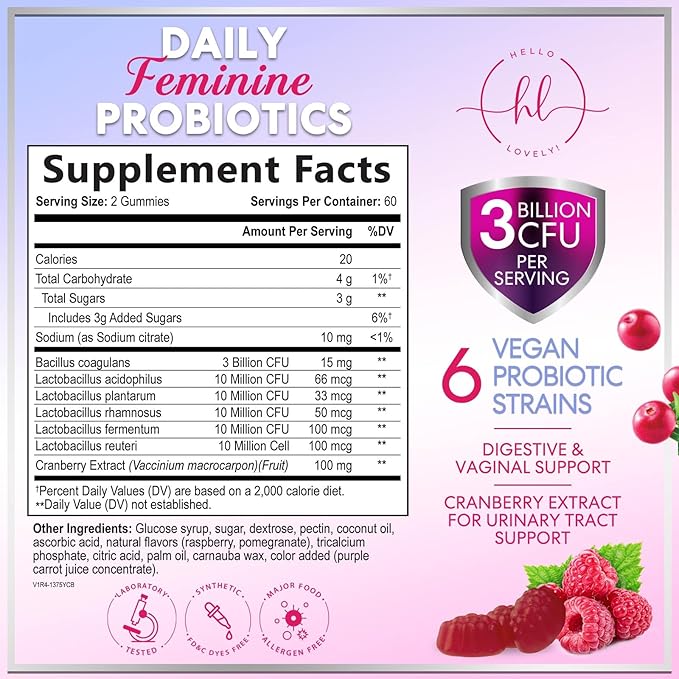 Probiotics for Women Gummies with Cranberry - 6 Premium Strains for PH Balance - Women Probiotics for Digestive Health, Vaginal & Immune Support, Women's Probiotic Feminine Health Gummy - 120 Gummies