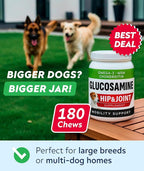 Glucosamine Treats for Dogs - Joint Supplement w/ Omega-3 Fish Oil - Chondroitin, MSM - Advanced Mobility Chews - Joint Pain Relief - Hip & Joint Care - Peanut Butter Flavor - 180 Ct - Made in USA