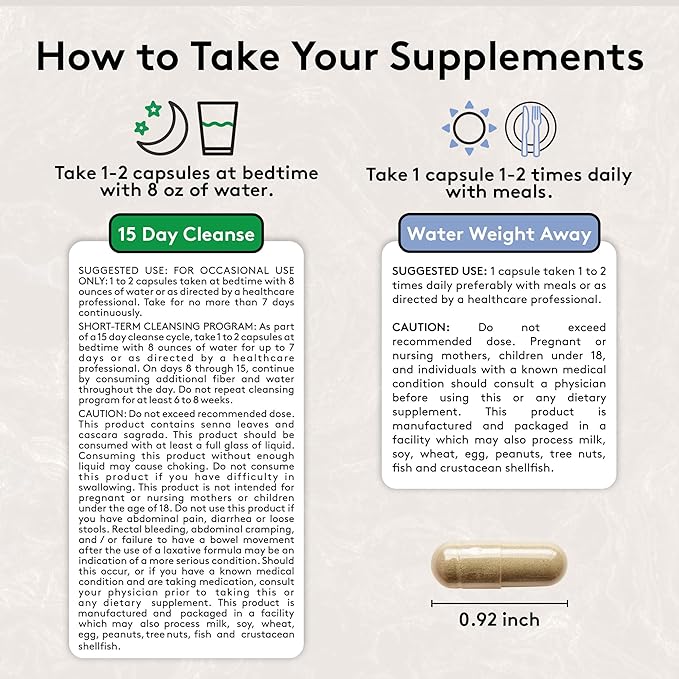 Youth & Tonic Water & Waste Reset – Water Weight Away & 15 Day Cleanse Pills for Digestive Cleanse, Fluid Retention, Colon Cleanser, Gut Detox & Bloating Support for Women & Men – 90 Capsules