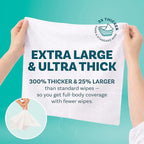 Extra Large Bath Wipes for Adults No Rinse - 120 Disposable Body Cleansing Cloths for Men, Women & Elderly - Great for Gym, Camping, Post Surgery