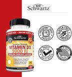 Vitamin D3 5000 IU (125 mcg) Natural Immune Support Supplement, Bone Strength, Healthy Muscle Function, with Olive Oil for Highest Absorption, Gluten Free & Non-GMO, 1 Year Supply, 360 Softgels
