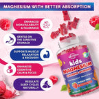 Kids Magnesium Gummies, Magnesium Glycinate Gummies for Kids & Adults with L-Theanine, Chamomile, Licorice, Vitamin D, B6 for Sleep, Relaxation, Brain & Muscle, Sugar Free Raspberry 60ct