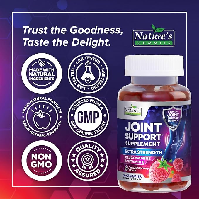 Joint Support Supplement - Extra Strength Glucosamine Gummy Supports Joints Health & Flexibility for Back, Knees, Hands - Natural Vitamin E Immune Support - Best Gummies for Women & Men - 60 Gummies