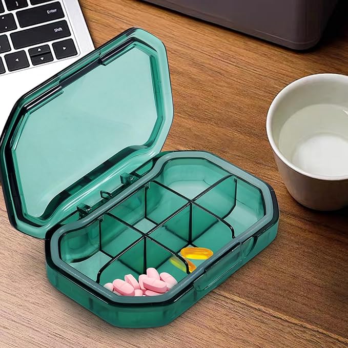 iplusmile 6 Compartment Pill Box, Travel Pill Organizer, Small Pill Case, Portable Daily Medicine Fish Oil Container for Pocket Purse, Supplement Box