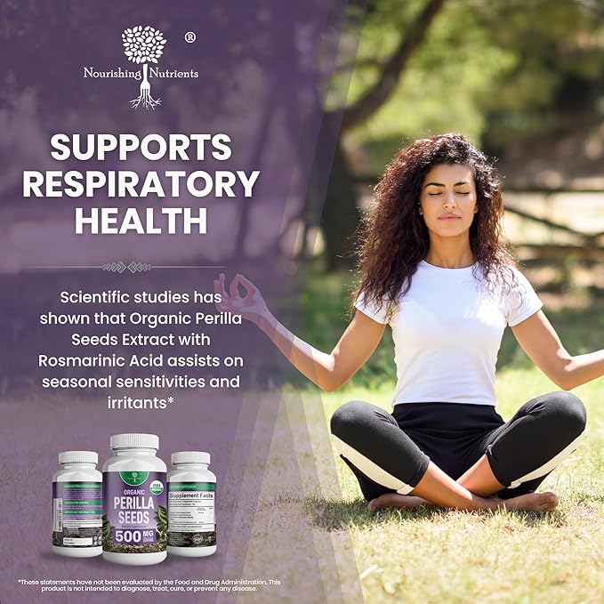 Organic Perilla Seed Extract with 9% Rosmarinic Acid - USDA Certified - Allergy Relief, Respiratory and Immunity Booster- Th2 Cytokines, Naturally Occurring Luteolin - 500mg 90 capsules