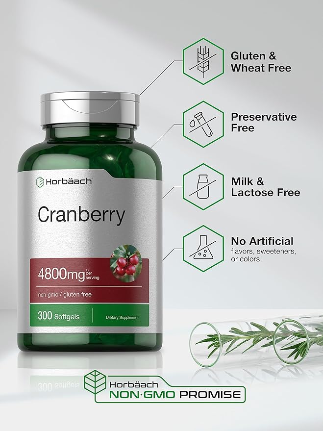 Horbäach Cranberry Pills | 300 Softgels | Non-GMO, Gluten Free Supplement | from Concentrate Extract