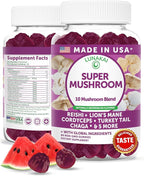 Lunakai USA Made Super Mushroom Gummies for Adults – 10-in-1 Adaptogenic Mushroom Supplement with Lion’s Mane – Daily Focus & Brain Support, 60ct