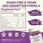 Magnesium Oxide Gummies 400mg, Chewable Magnesium Gummies for Women & Adults, Nerve & Muscle Support - Sugar-Free, Vegan, 60 Count