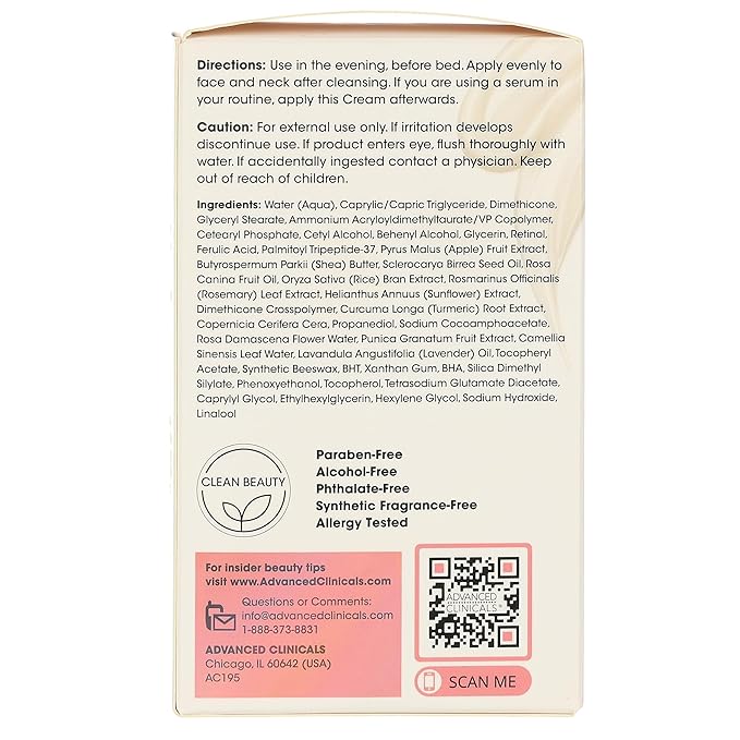 Advanced Clinicals Retinol Cream Face Moisturizer | Encapsulated Retinol Lotion For Face With Ferulic Acid + Vitamin E To Soften Appearance Of Crepey Skin & Look of Fine Lines & Wrinkles, 2.5 Fl Oz