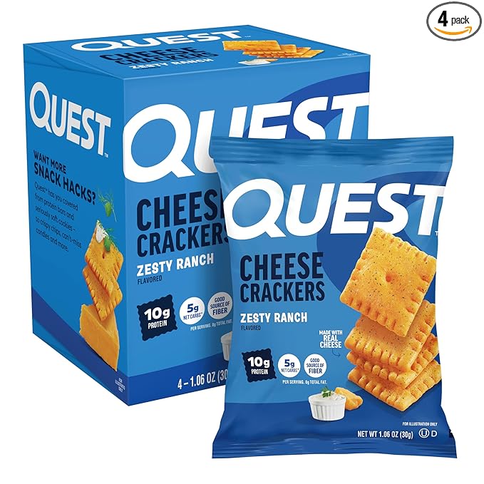 Quest Nutrition Cheese Crackers, Zesty Ranch Flavor, 10g Protein, 5g Net Carbs, High Protein, 4 Count