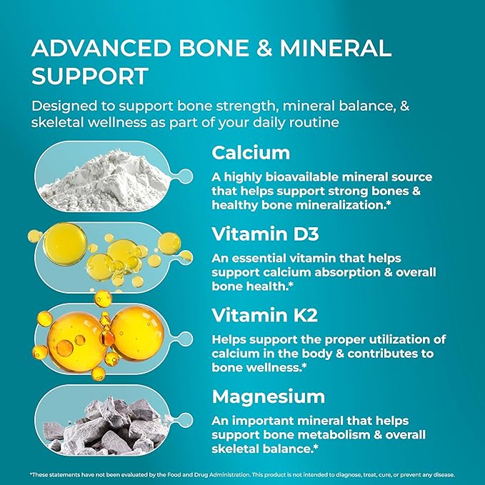 PUREHEALTH RESEARCH Bone Health Formula - for Bones, Joint & Skeletal Wellness - with Calcium, Magnesium, Zinc, Copper, Manganese, Potassium, Vitamin K2, D3, C & More for Women & Men - 150 Capsules