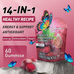 BUTTERFLY'S TEAR Beet Root Gummies, Supports Heart & Blood Vessel Health, Nitric Oxide Booster, 14-in-1 Wellness Formula with Grape Seed, Vitamin D3, K2 & E, Hawthorn, Berberine, Sugar Free (60 Count)