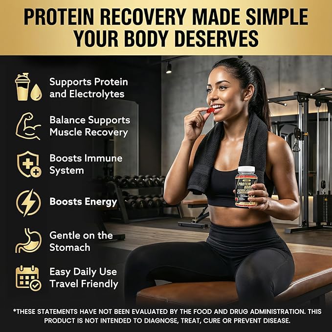 Whey Protein Gummies, 9g Protein per Serving, Easy to Take Snacks for Men & Women, Recovery + Supplement Gummies for Protein Boost, Muscle, Energy Support, Strawberry Flavor, 180 Gummies