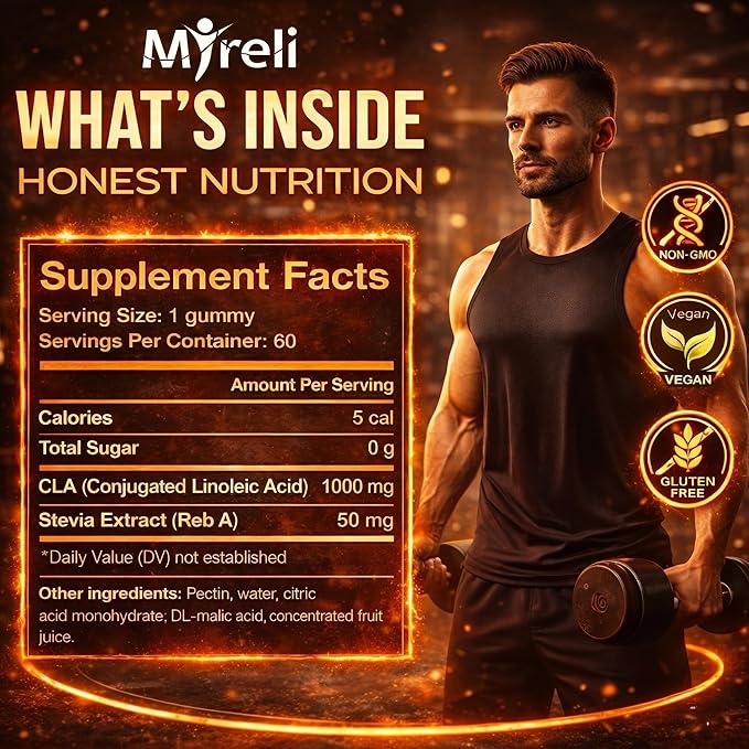 CLA 1000mg Vegan Gummies for Men and Woman 1000mg - 60 Vegan Conjugated Linoleic Acid Chews for Lean Body Support & Caloric Regulation, Resistance Supplement Chews for Muscle, Sugar-Free, Non-GMO