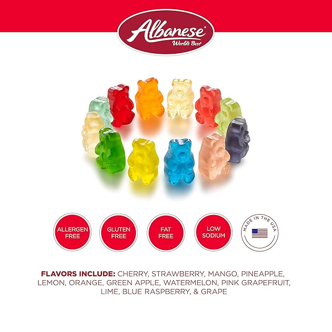 Albanese Candy, 12 Flavor Gummi Bears, 7.5-Ounce Bag, Pack of 12