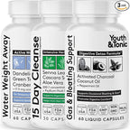 Youth & Tonic Belly Bloating Relief for Gas, Gut & Water Debloating – Digestion & Fluid Retention Support with Activated Charcoal for Women & Men– 150 Pills