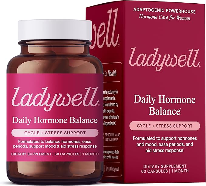 Ladywell Daily Hormone Balance Capsules | Natural Cycle Support for Women | Supports Mood, Bloating, Cramps, Skin Health & Cravings | with Chasteberry, B Vitamins, Ashwagandha, Saffron & More | 60 Ct