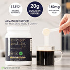 Greensential Collagen Peptides Plus Powder 21oz | + Acerola Vitamin C & Hyaluronic Acid | 100% Hydrolyzed Grass-Fed | Hair, Skin, Nail & Joint Support | Easy to Mix, Unflavored, 28 Servings