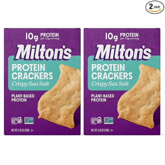 Milton's Protein Crackers, Crispy Sea Salt - 10g of Plant-Based Protein Per Serving, Gluten Free, Non-GMO Project Verified, Vegetarian-Friendly, Zero Grams Added Sugar Per Serving, 4.25 Oz, Pack of 2