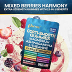 Corti-Smooth Cortisol Support Gummies with Magnesium, L-Theanine, Ashwagandha, Phosphatidylserine, Bacopa Monnieri, Lions Mane, Ginkgo Biloba, Valerian Root (60 Gummies - Mixed Berry Flavor)