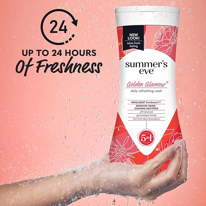 Summer's Eve Golden Glamour All-Over Daily Feminine Wash, pH-Balanced Body Wash for Women, Removes Vaginal Odor and Refreshes, 15 Fl Oz (Pack of 2)