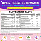 Kids Brain Gummies with Lion's Mane Mushroom, Methyl B6, B9, B12, Super Greens, Lutein, Brain Booster Supplement for Focus & Attention, Cognitive Function, Vision & Energy, Sugar Free, Vegan 60 Count