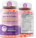 Myo-Inositol & D-Chiro Inositol Gummies + MTHF Folate, Methyl B12, Vitamin B6 & D3, Inositol Supplement for Women for Ovarian, Hormone Balance, PMS, Sleep, Mood & Energy, 40:1 Ratio, Sugar Free, 60Cts