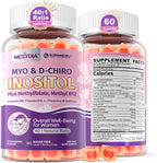 Myo-Inositol & D-Chiro Inositol Gummies + MTHF Folate, Methyl B12, Vitamin B6 & D3, Inositol Supplement for Women for Ovarian, Hormone Balance, PMS, Sleep, Mood & Energy, 40:1 Ratio, Sugar Free, 60Cts
