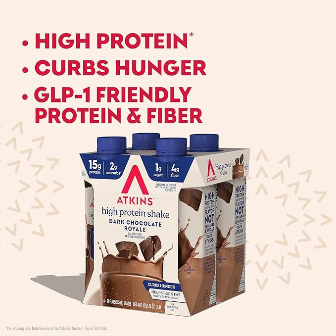 Atkins Dark Chocolate Royale Protein Shake,High Protein Shakes,Low Glycemic,Low Carb and-Low Sugar Chocolate Flavored-Protein Shakes,Keto Friendly,(Pack of 24)