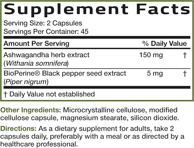 Bronson Ashwagandha Extra Strength Stress & Mood Support with BioPerine - Non GMO Formula, 90 Vegetarian Capsules