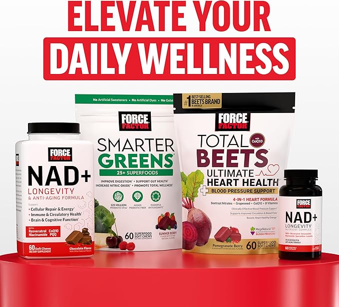 Force Factor NMN Longevity & Anti-Aging, Nicotinamide Mononucleotide, NAD+, Support Cellular Health, Cellular Repair, Energy Metabolism, Strawberry, 60 Soft Chews