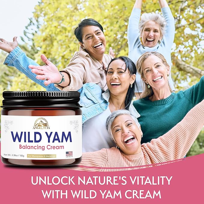 ANGELYCIA Organic Wild Yam Cream for Hormone Balance - Natural Support for Menopause, Perimenopause & PMS Relief - Pure Wild Yam Root Extract Estrogen-Free Balancing Cream for Women - 2 oz