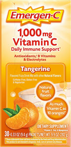 Emergen-C 1000mg Vitamin C Immune Support Powder Tangerine 30CT includes Zinc, Manganese, 7 B Vitamins and Electrolytes for Back to School Essentials