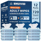 Adult Wipes for Elderly - 720 Count Extra Large 8"x13" Disposable Washcloths Rinse Free Bathing Wipes for Incontinence & Bedridden Care - Thick, Soft & Unscented with Aloe & Vitamin E (12 Packs of 60)